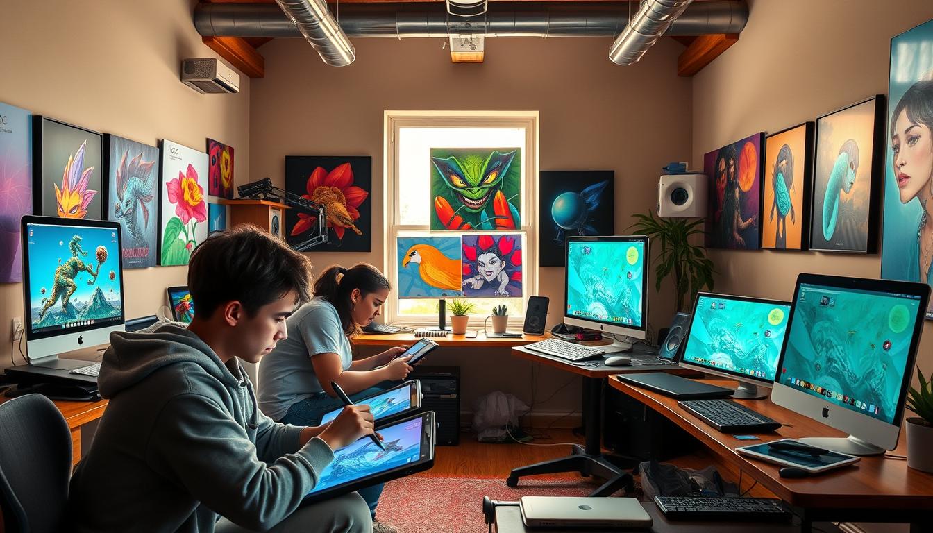 Young Entrepreneurs Creating Digital Art for Profit